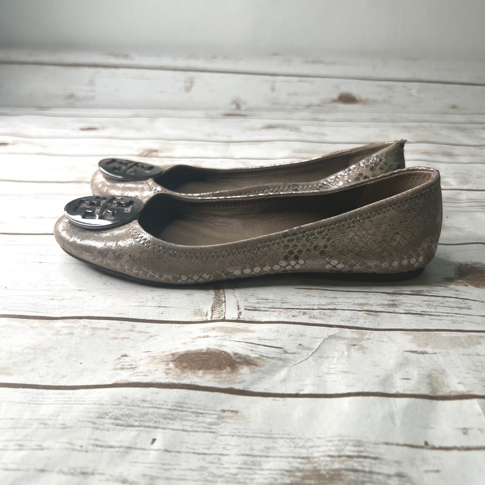 Tory Burch Reva Ballet Flats Metallic Snakeskin ((READ Description)) sz8.5